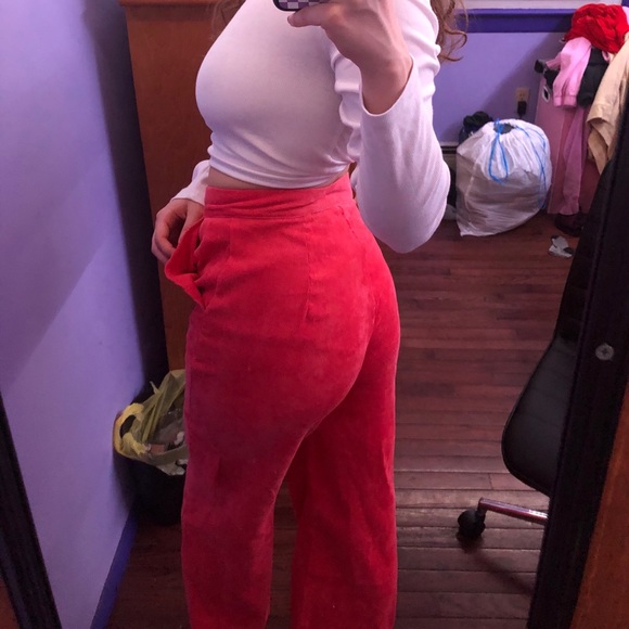 CORDUROY PINK BAGGY HIGH WAIST PANTS - Picture 5 of 9